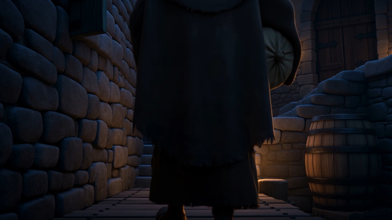 One arm curled ordinary-casual around the extraordinary thing under a cloak