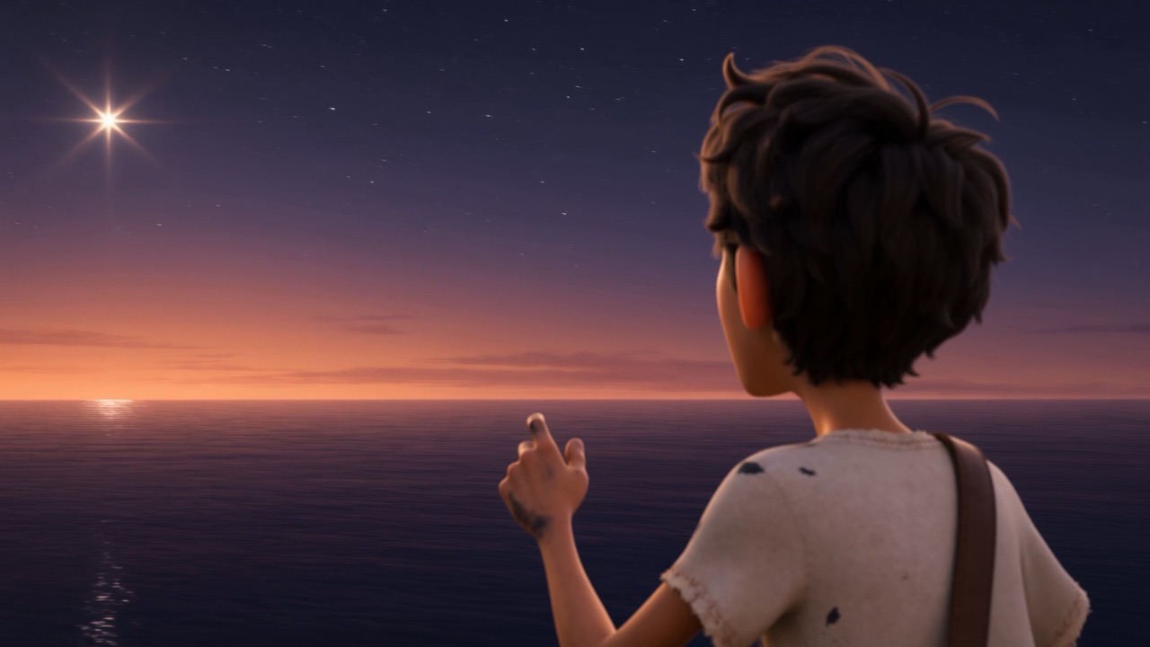 Above the far horizon, where the sun went down: one star. First. Bright. Steady