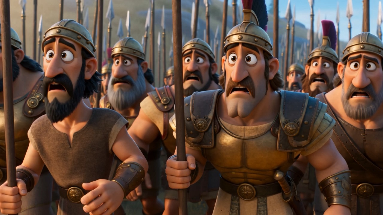 The shield-bearer scrambles to keep up