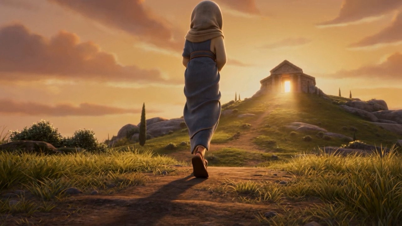 The house of Yahweh glows on the hill ahead