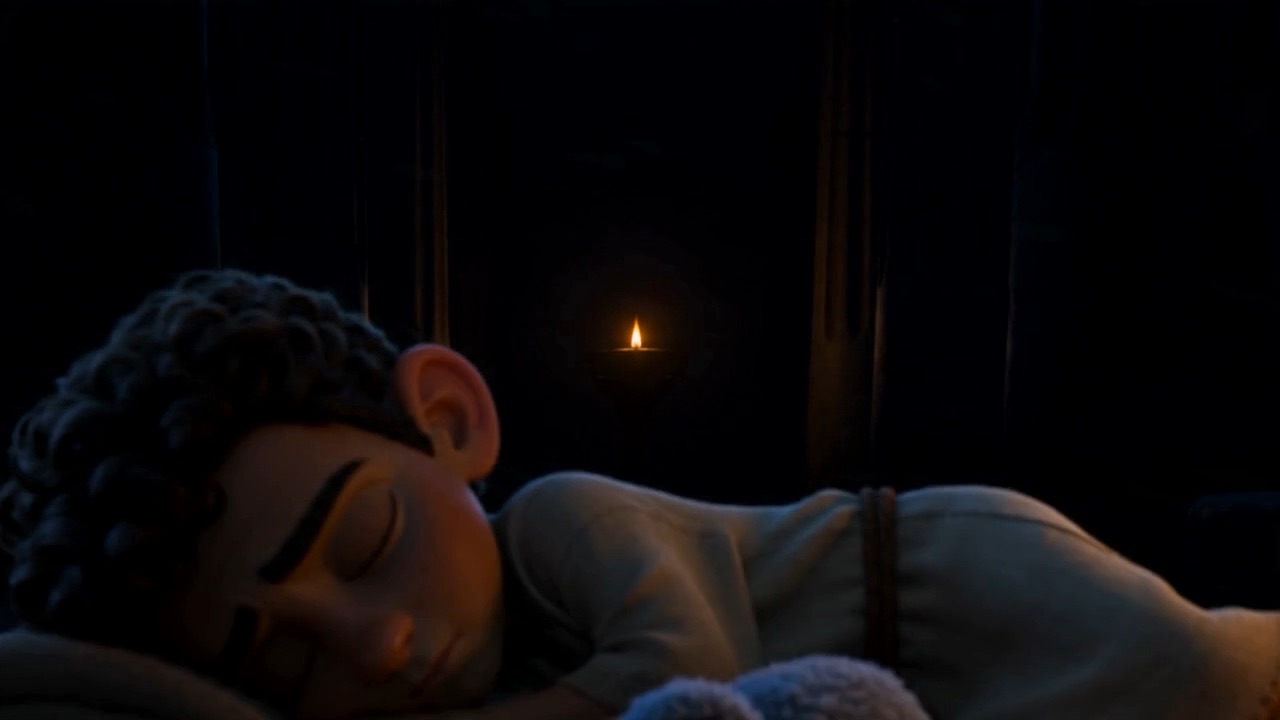 The boy asleep in the temple dark