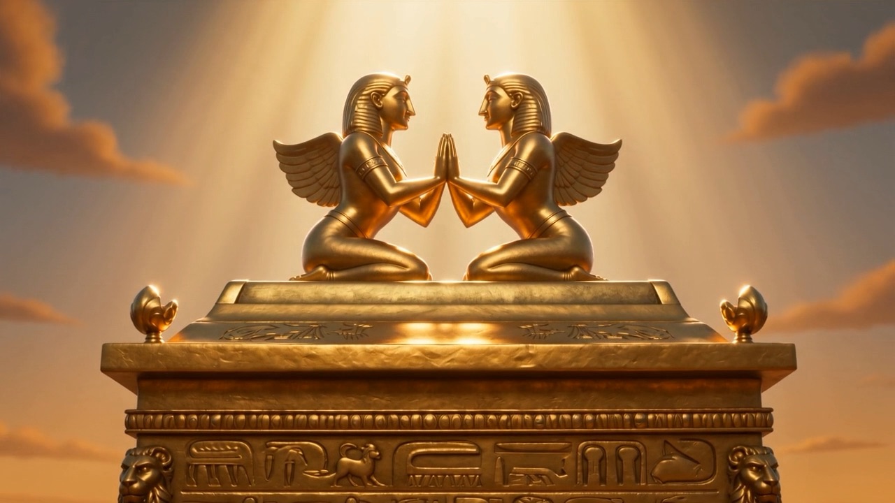 The ark of the covenant shines under rays of light