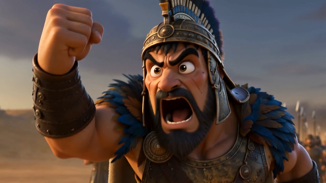 The captain roars, fist raised