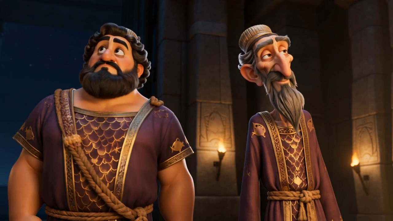 Two priests admire their prize under the idol