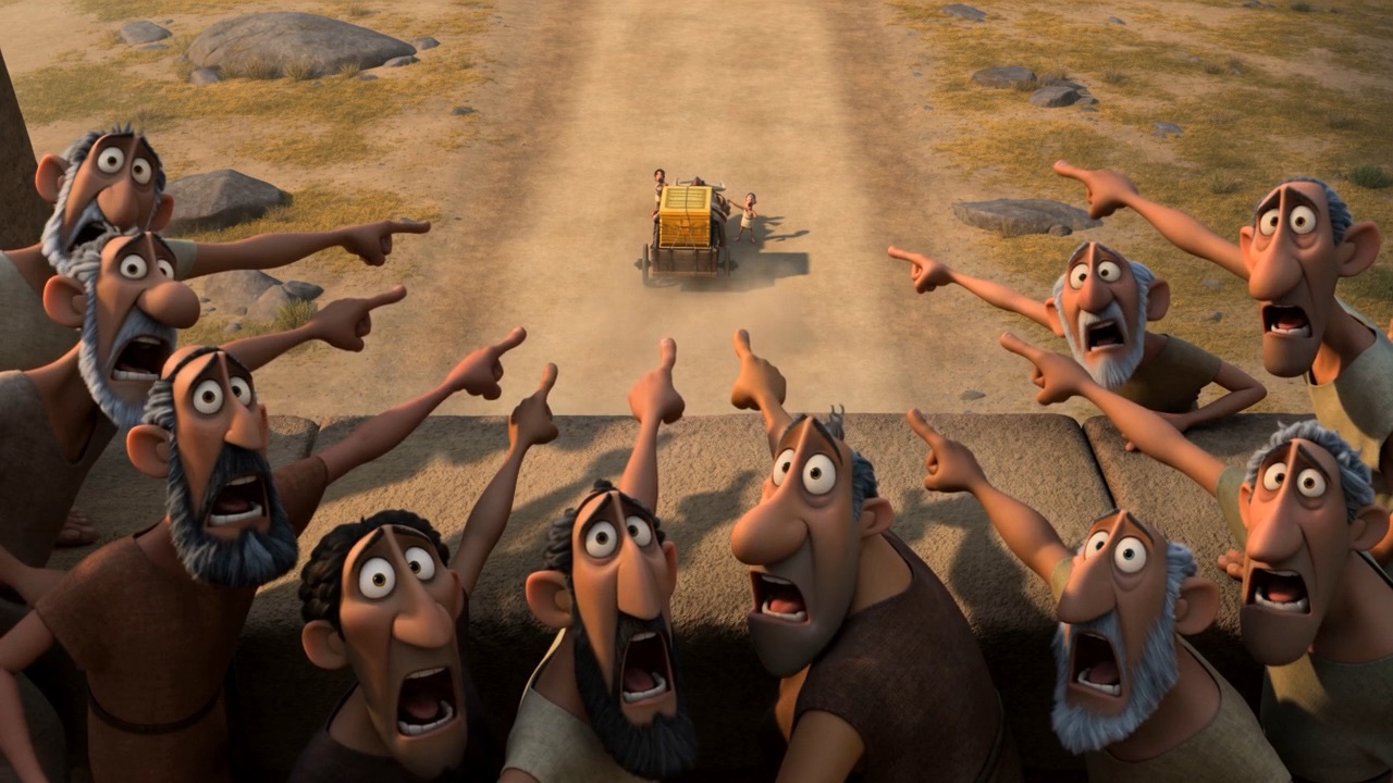 A whole town points the ark away down the road