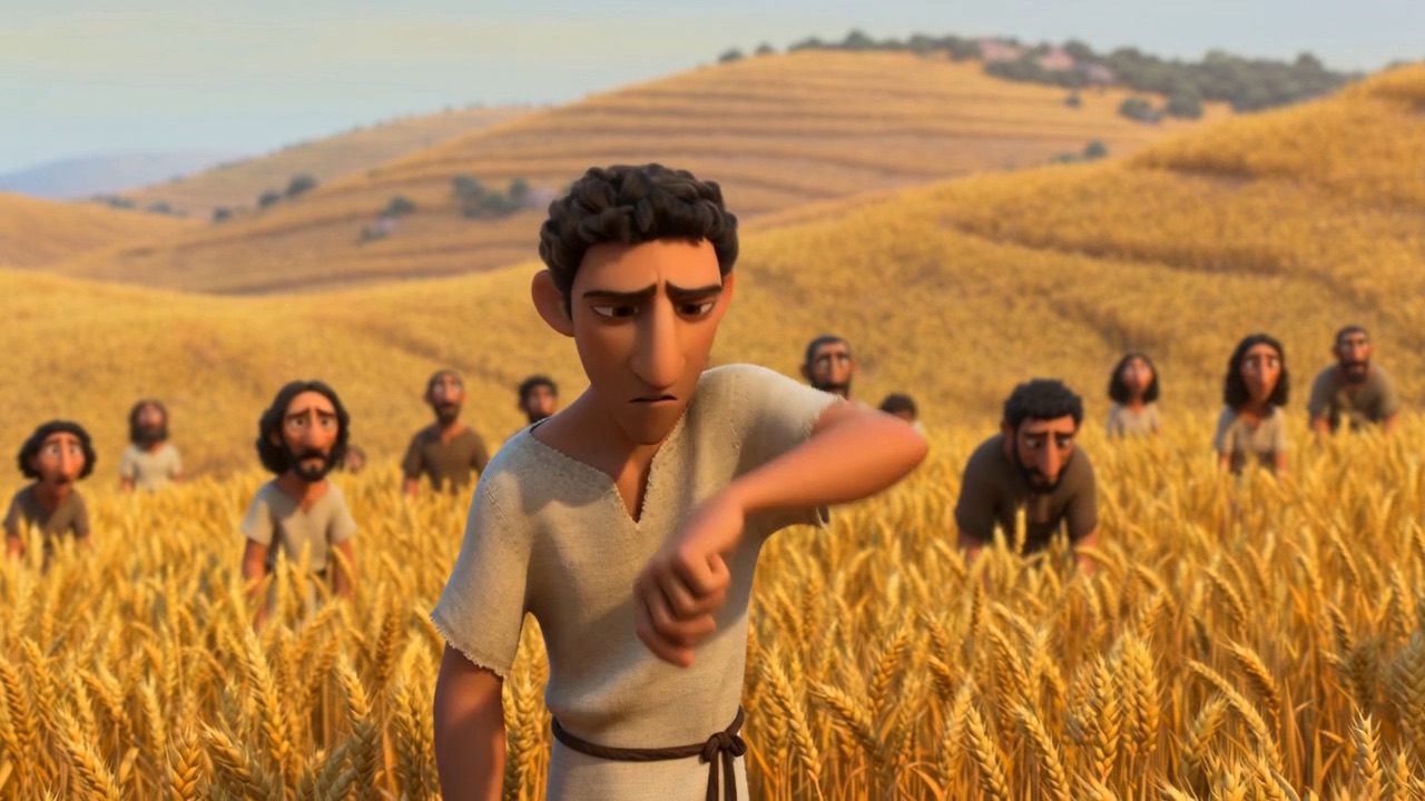 A young reaper freezes, staring past the camera