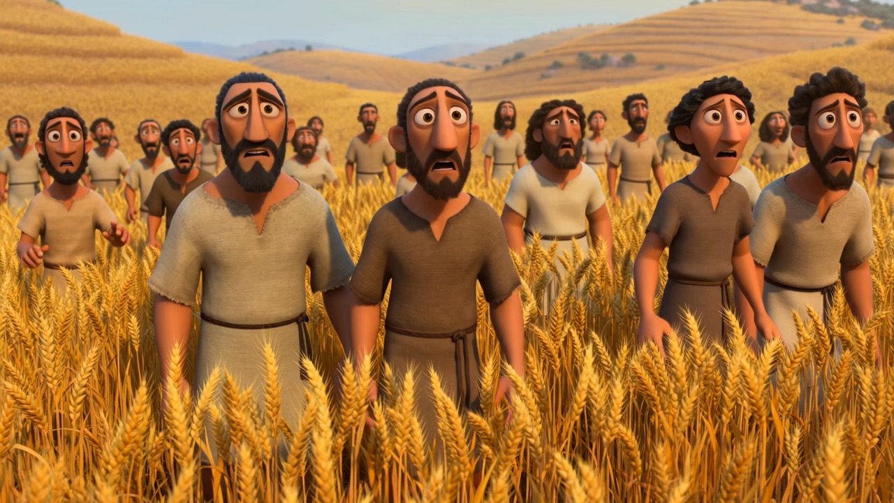 A line of reapers stands up straight, staring