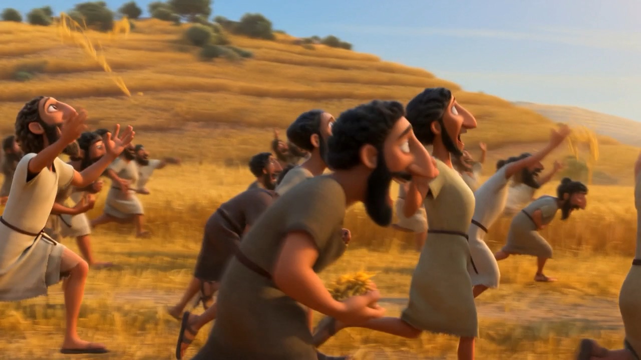 They run through the wheat, arms high