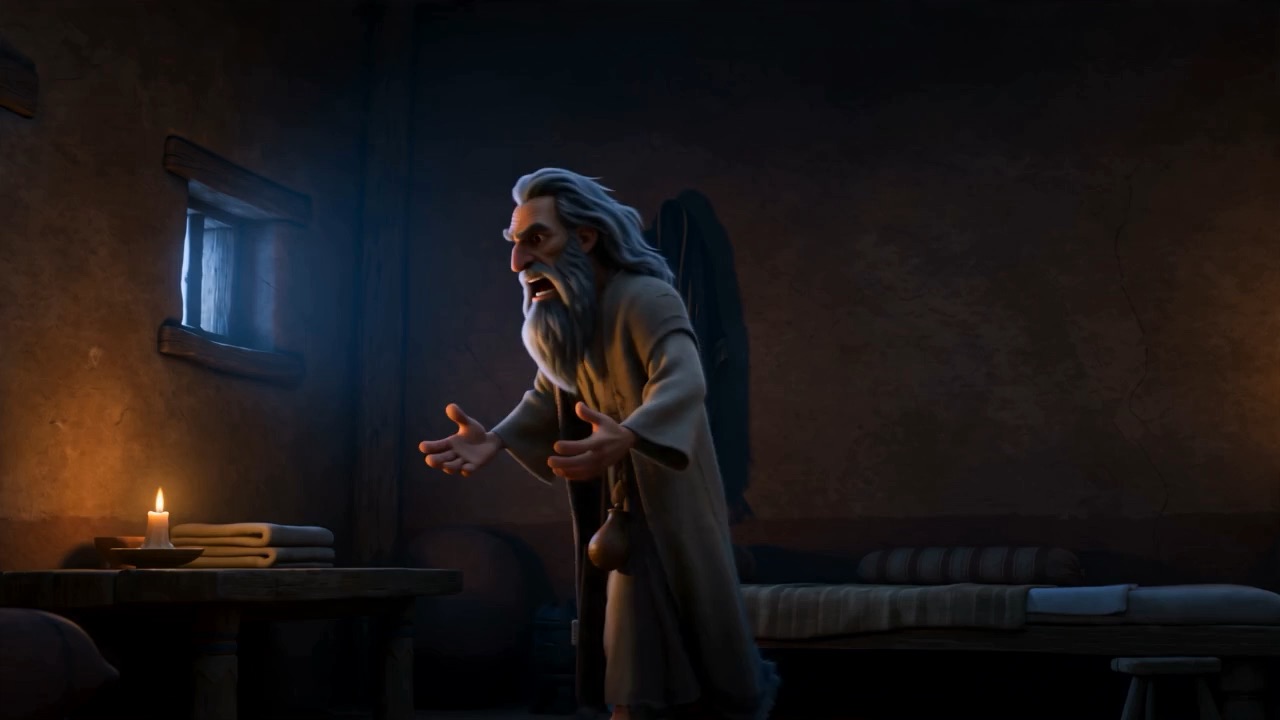 Old Samuel on his feet in the lamplit dark, hurt and angry