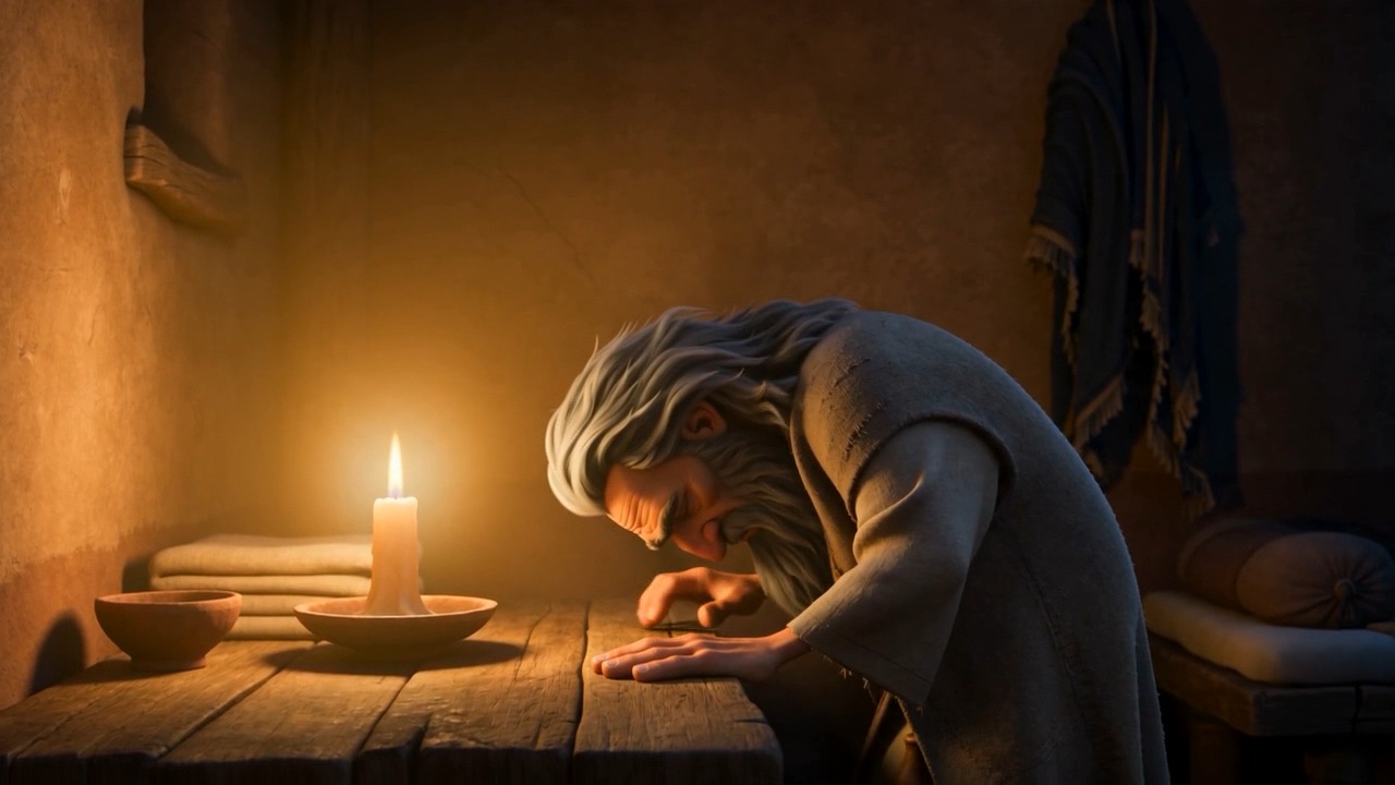 His head bows — resigned to the answer