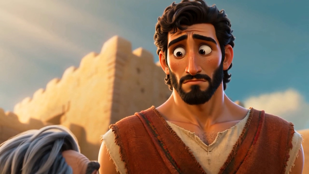 Samuel looks up at the young giant… and up