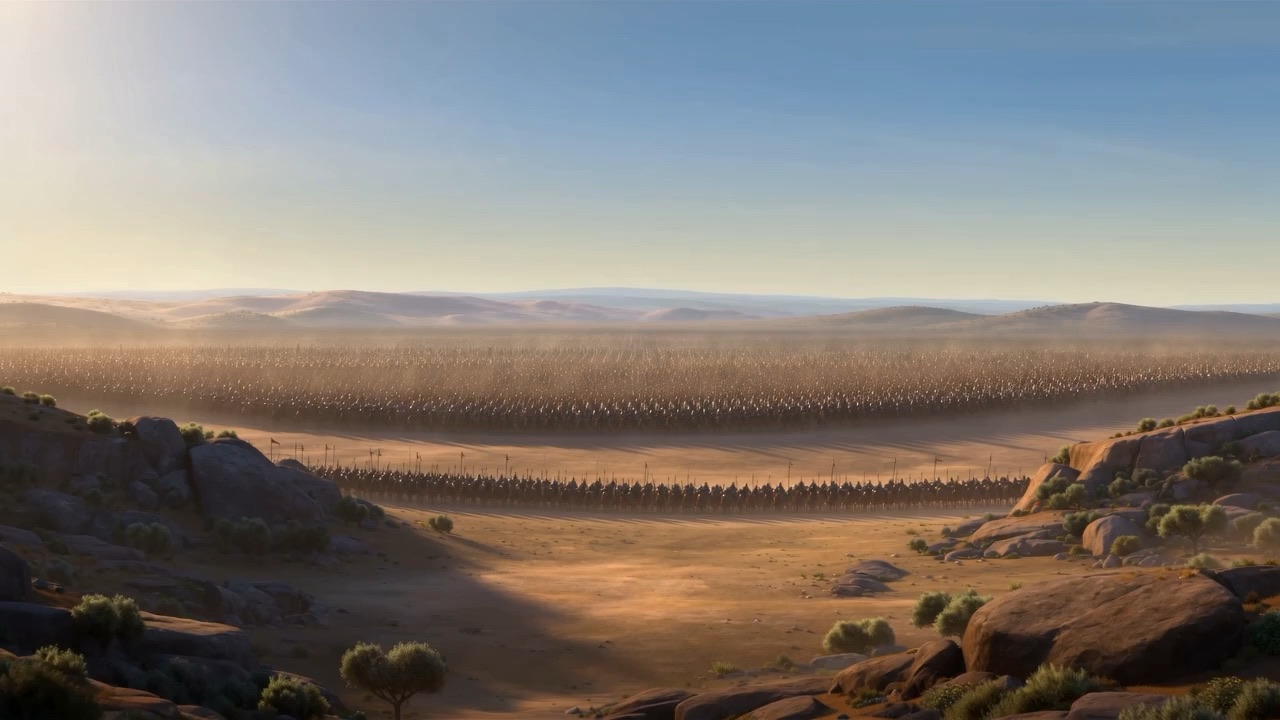 King Saul by the stone altar, watching his army evaporate