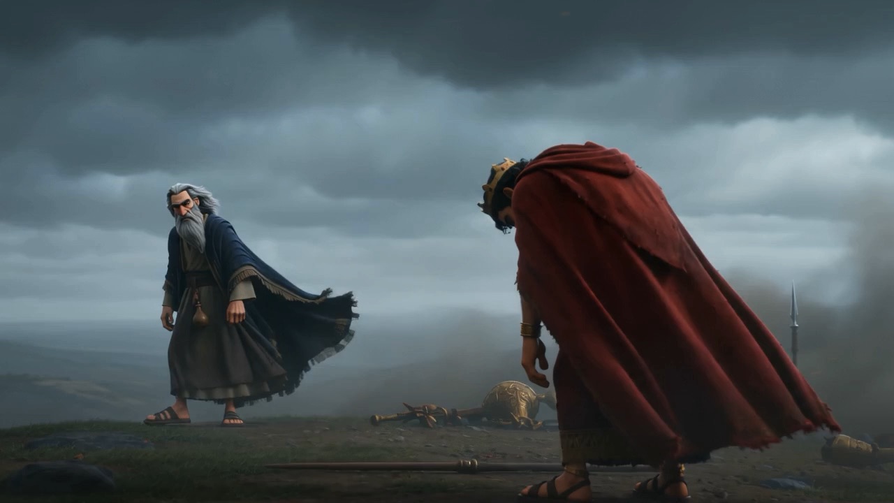 Saul grasps for the departing prophet
