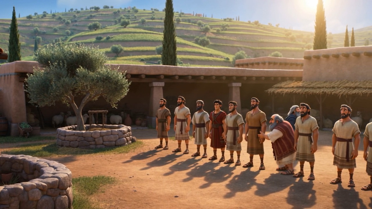 A farm scrubbed within an inch of its life, and a nervous line of tall sons