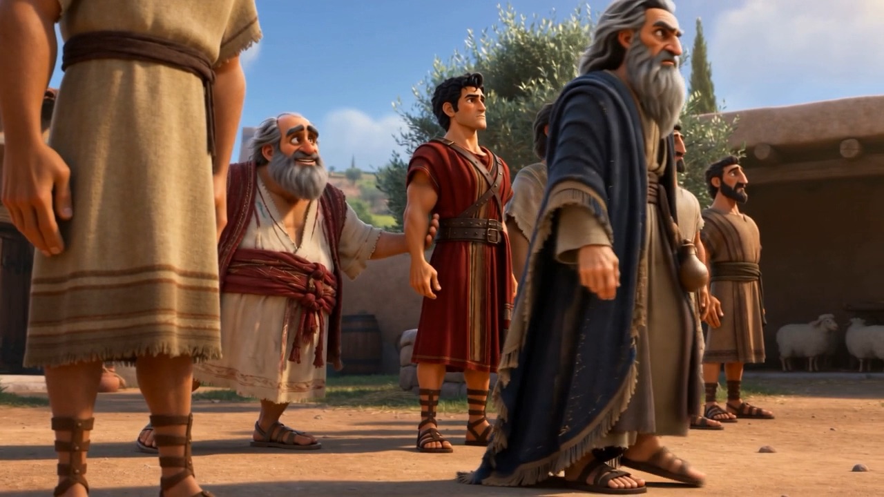 Jesse sweeps an arm at his firstborn — Eliab, carried at a slight angle for admiring