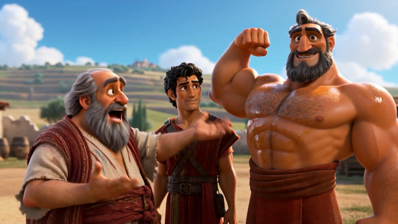 “Shammah! Wrestles bulls!” — and the son in question flexes agreeably