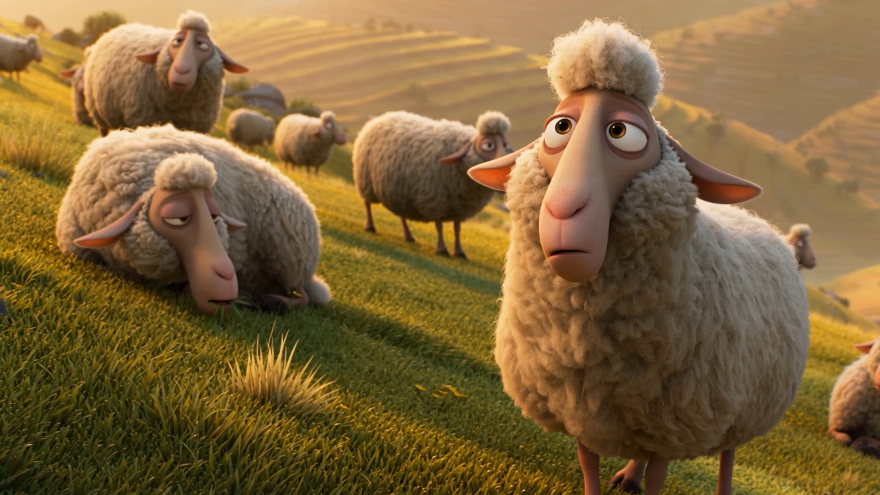 His audience: profoundly indifferent sheep. One chews. One sneezes