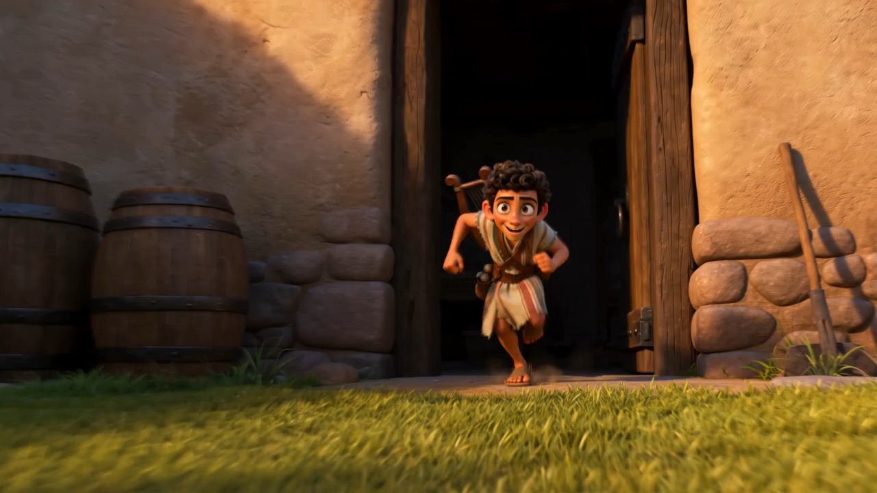 He skids into the courtyard, grass-stained, curls full of wind