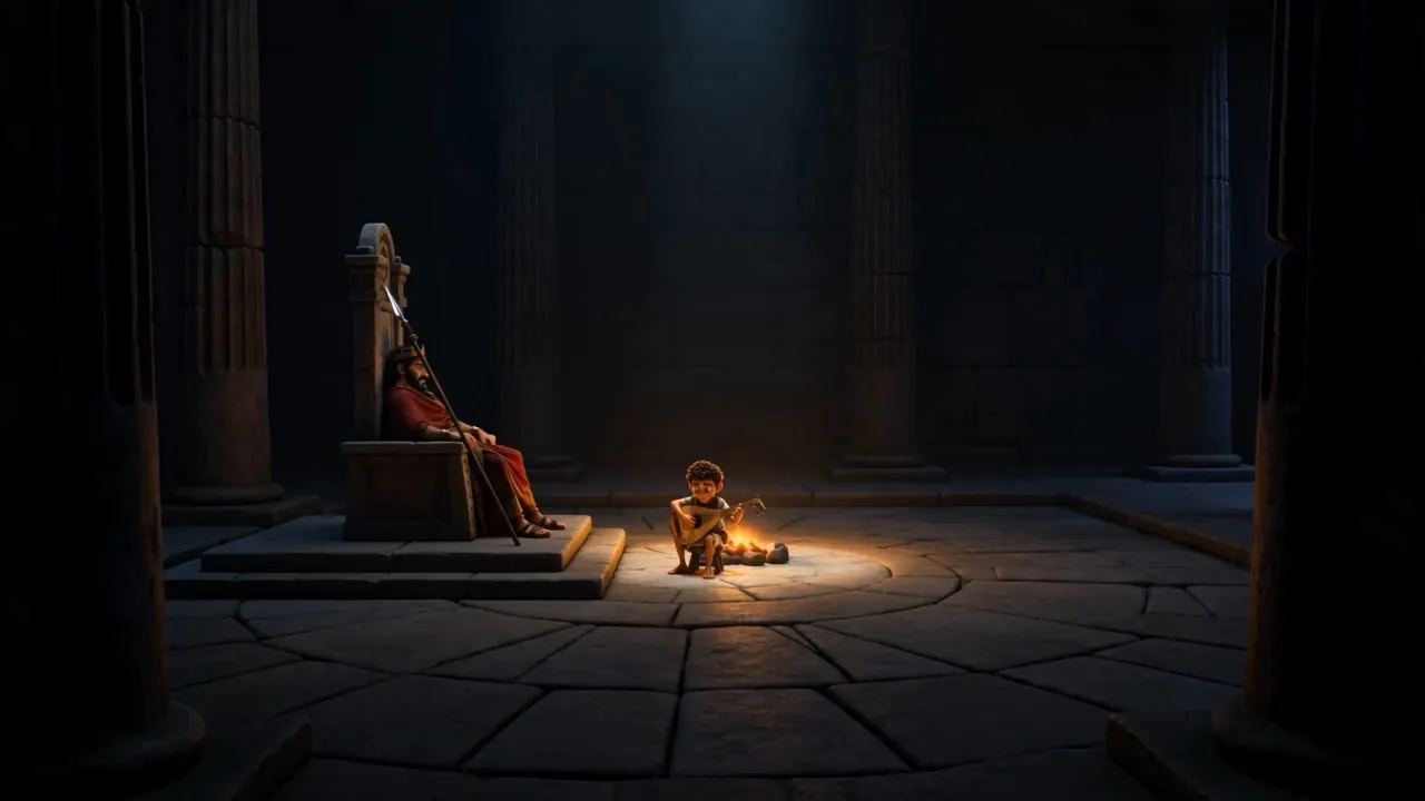 The great dark hall, and two figures in its one warm pool of light