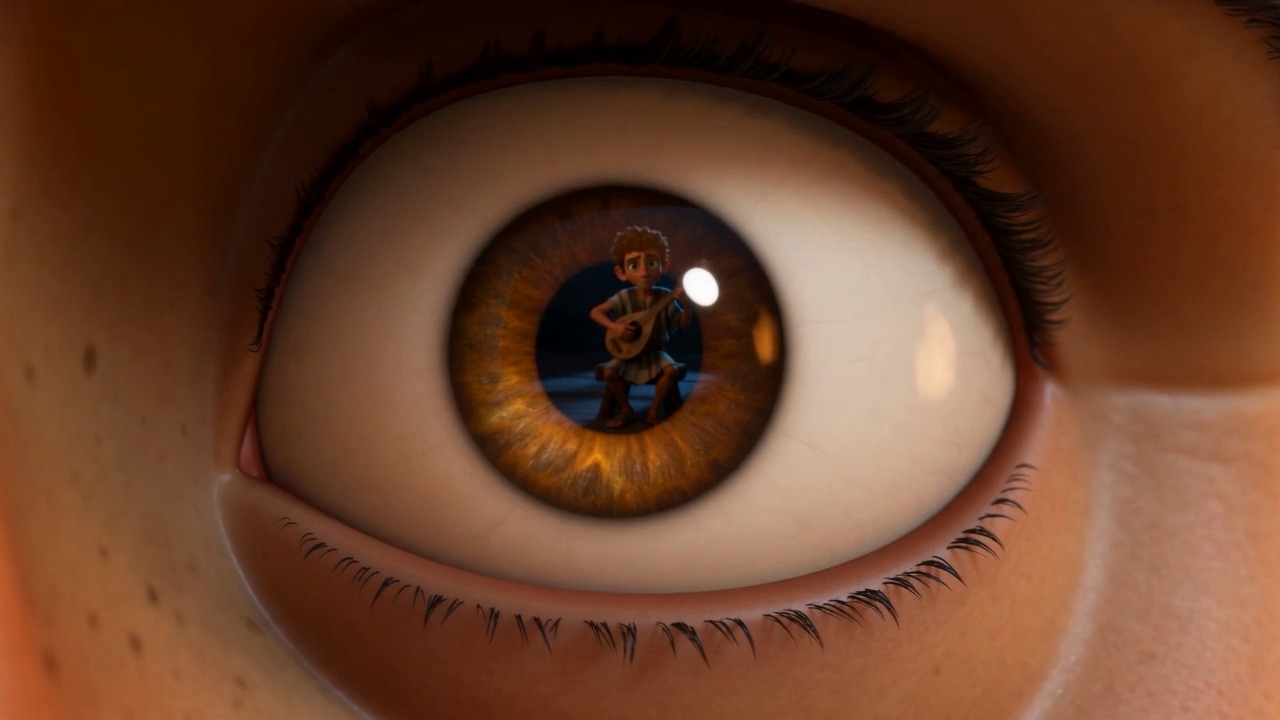And a boy playing, very small, in the king's eye
