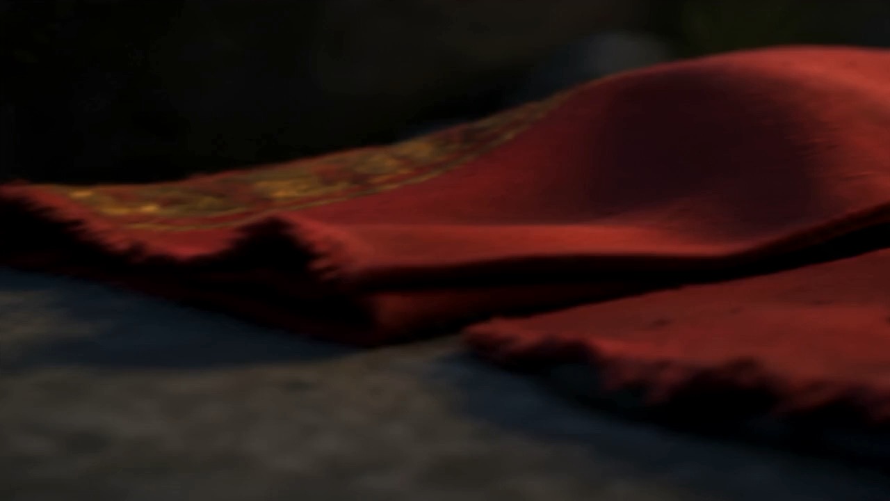 And cuts a handful of cloth off the bottom of the king's robe