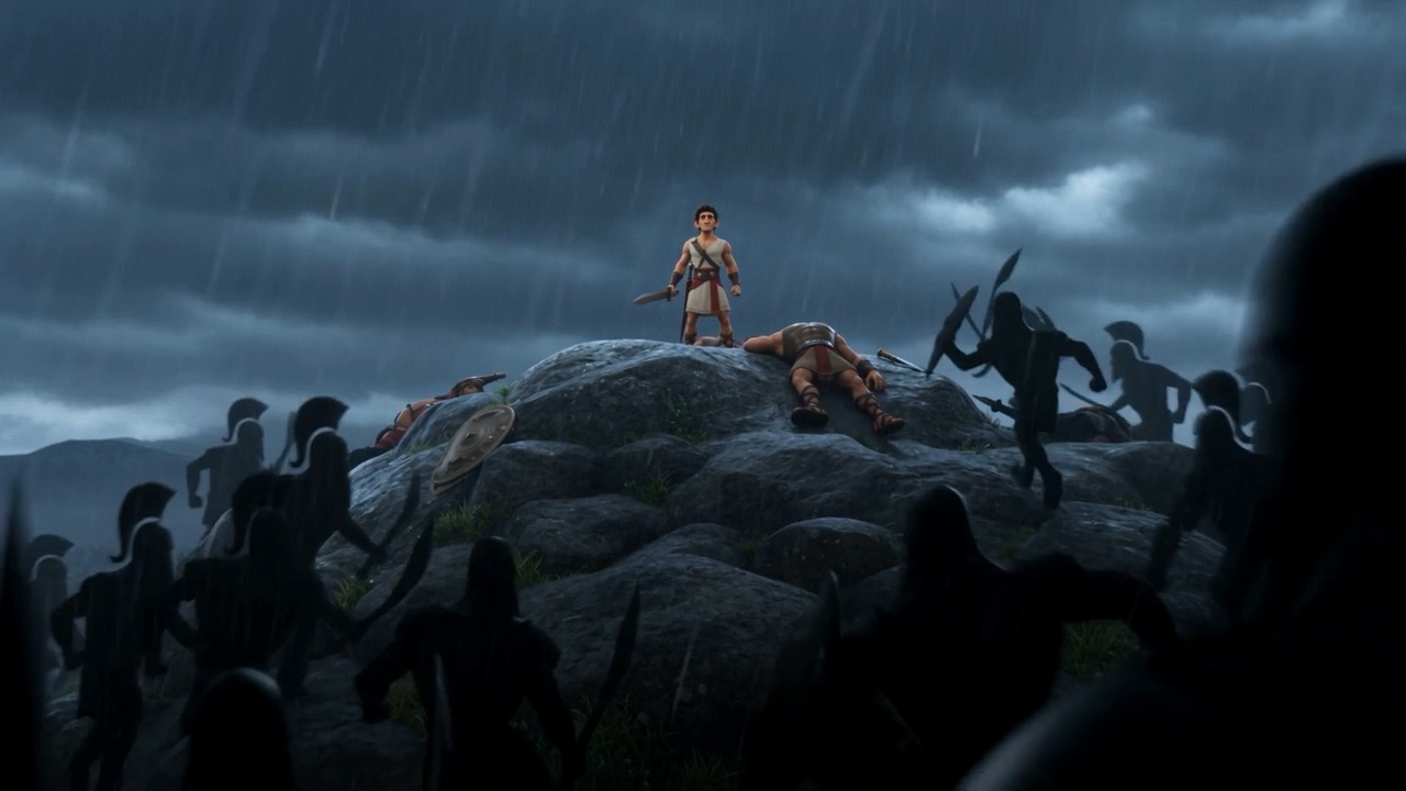 Surrounded, on a rock, in the rain