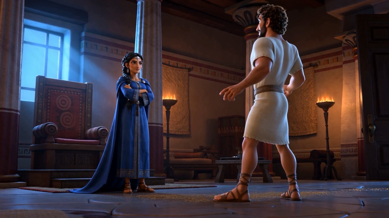 She is waiting for him when he comes in
