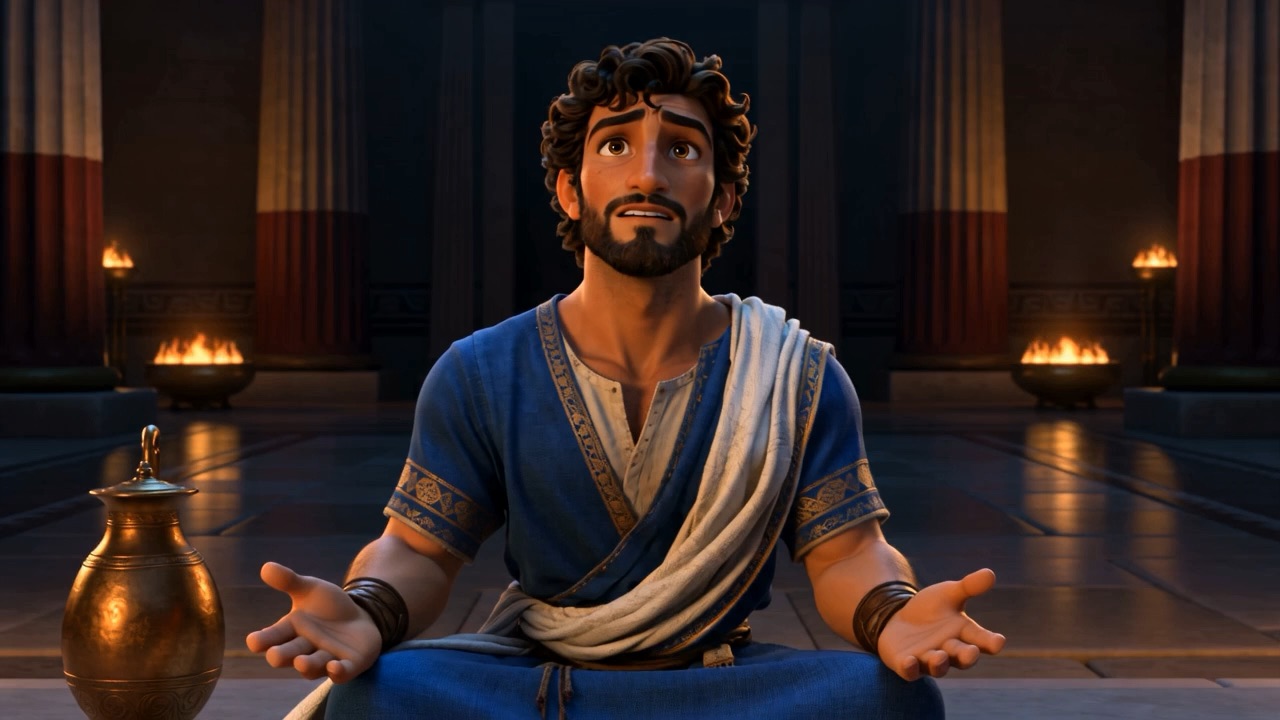 He does not argue. He goes in and sits down on the floor